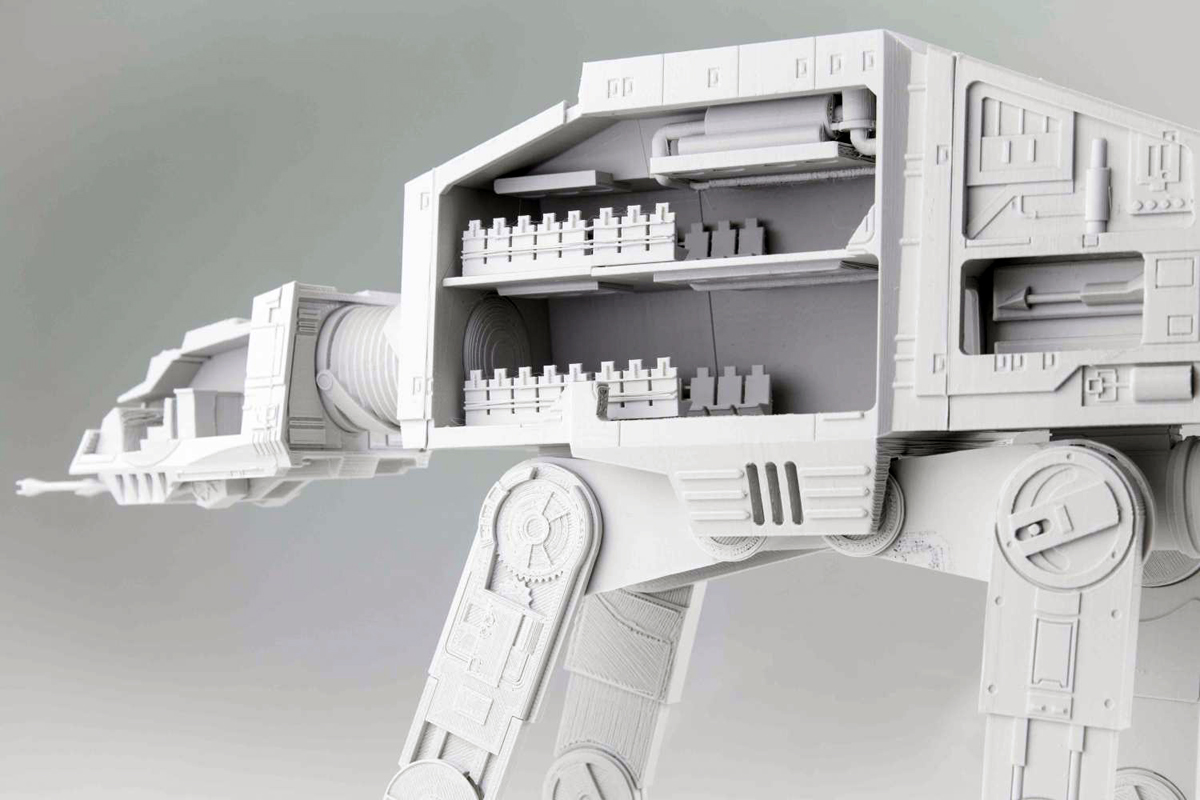 Inside kirby downey's 3D printed AT-AT on MyMiniFactory