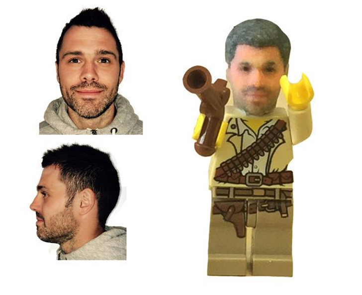 funky 3D faces 3D printed head on indiana jones lego