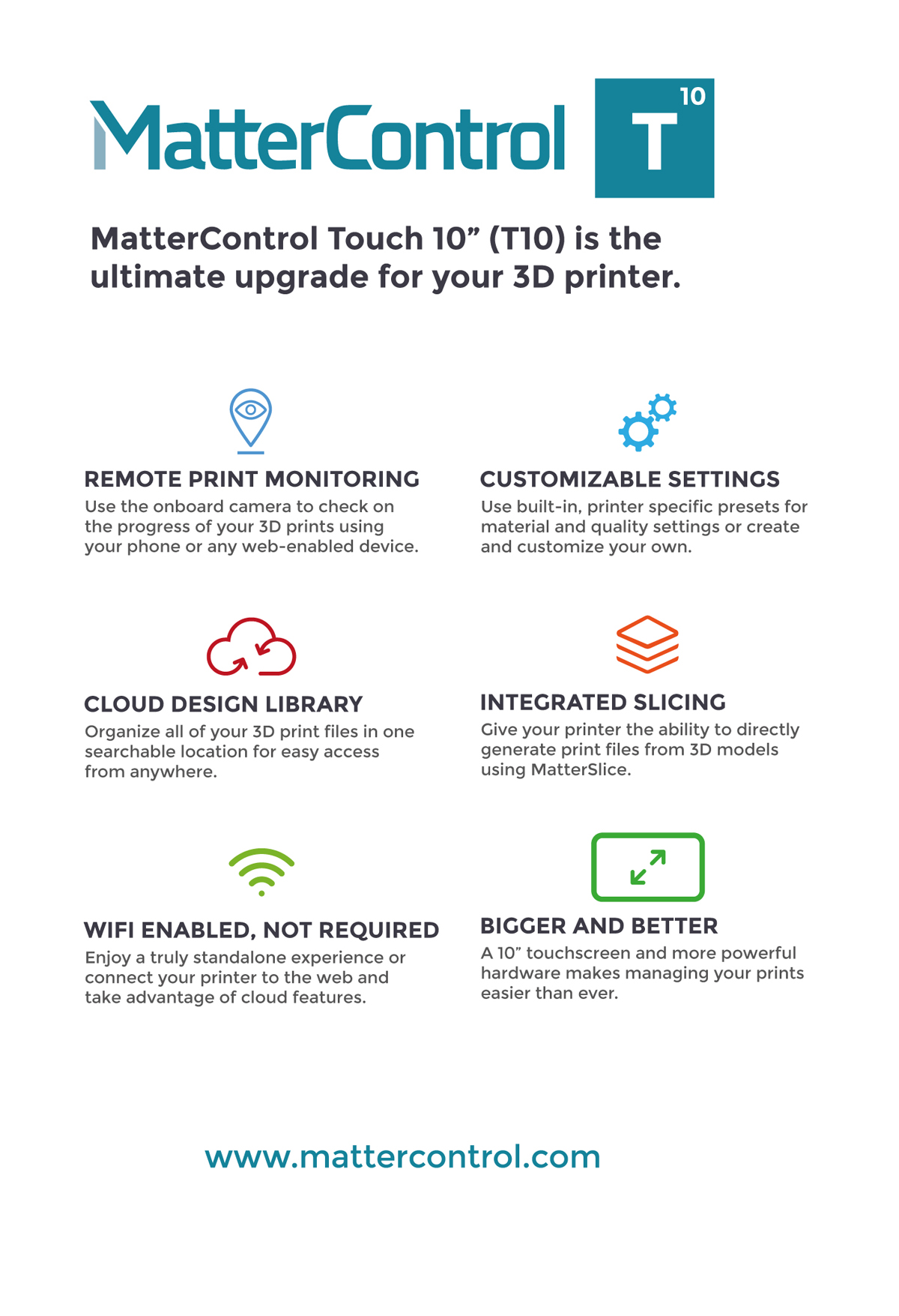 mattercontrol t10 3D printing platform from matter hackers features
