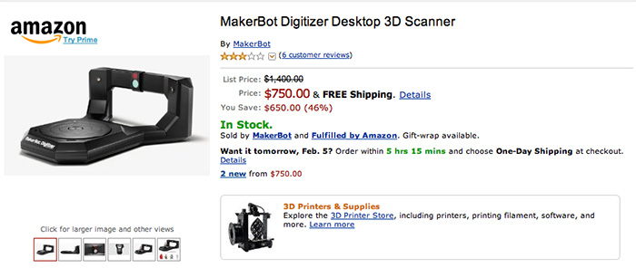 makerbot digitizer desktop 3d scanner Amazon