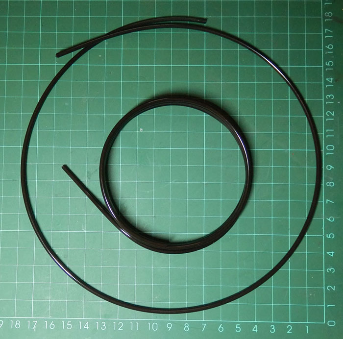 Very first coil ~180mm diameter and last coil ~85mm diameter - 3mm filament Black.