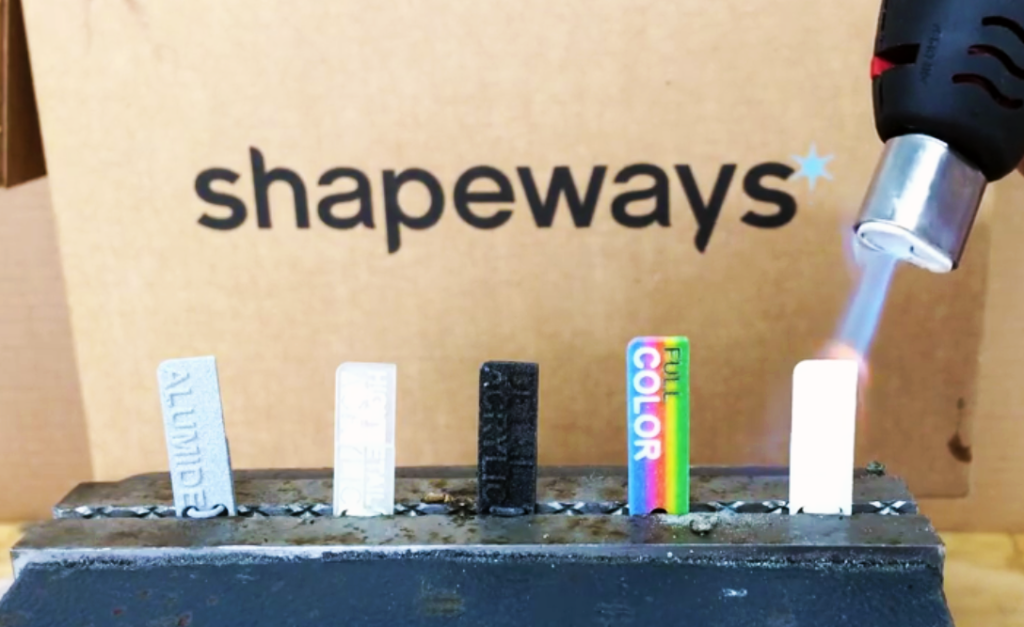 3D printed materials on fire shapeways