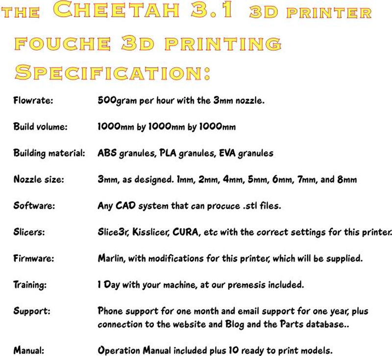 cheetah 3D printer specs