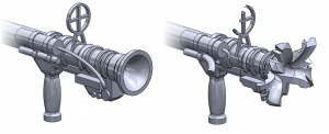 solidworks cad of bazooka for 3D printed shelved from goengineer