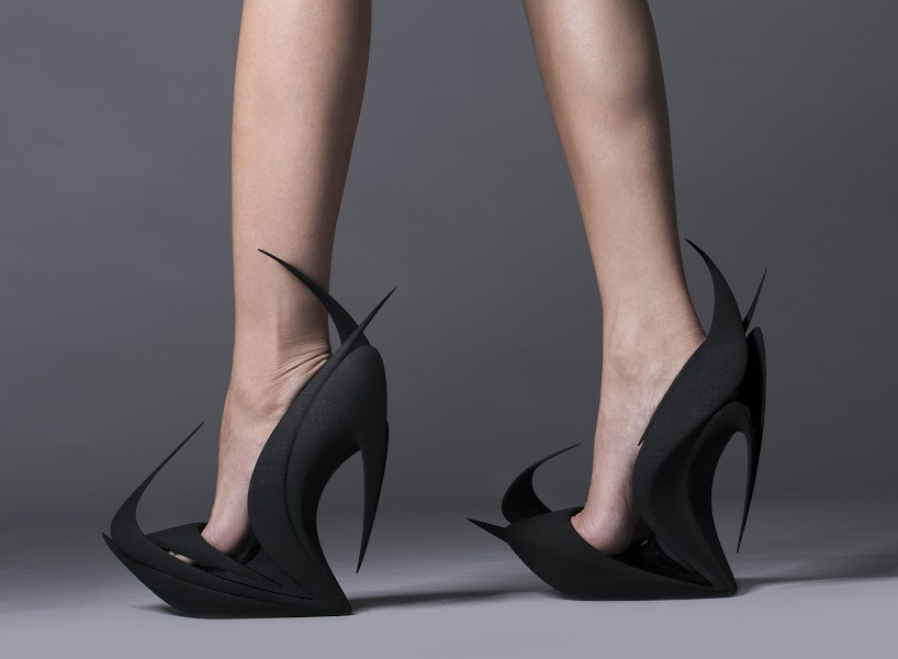 zaha hadid flames 3D printed shoes by united nude and 3D systems at milan design week 2015
