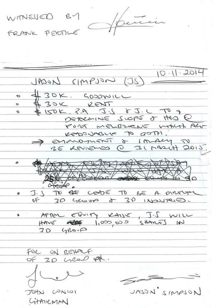 hand-written note for jason simpson 3D printing company