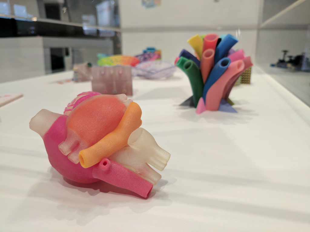 3DPI reporting from the heart of Formnext 2016. Image shows full color 3D printed anatomical hearts by Stratasys. Photo via: Michael Petch