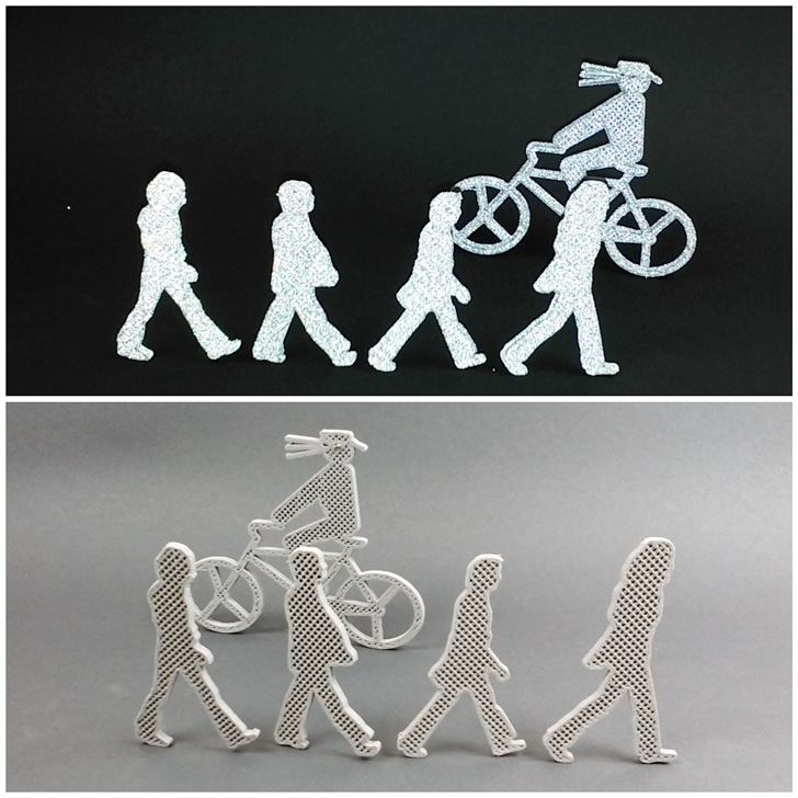 3D printed reflect-o-lay filament abbey road with biker