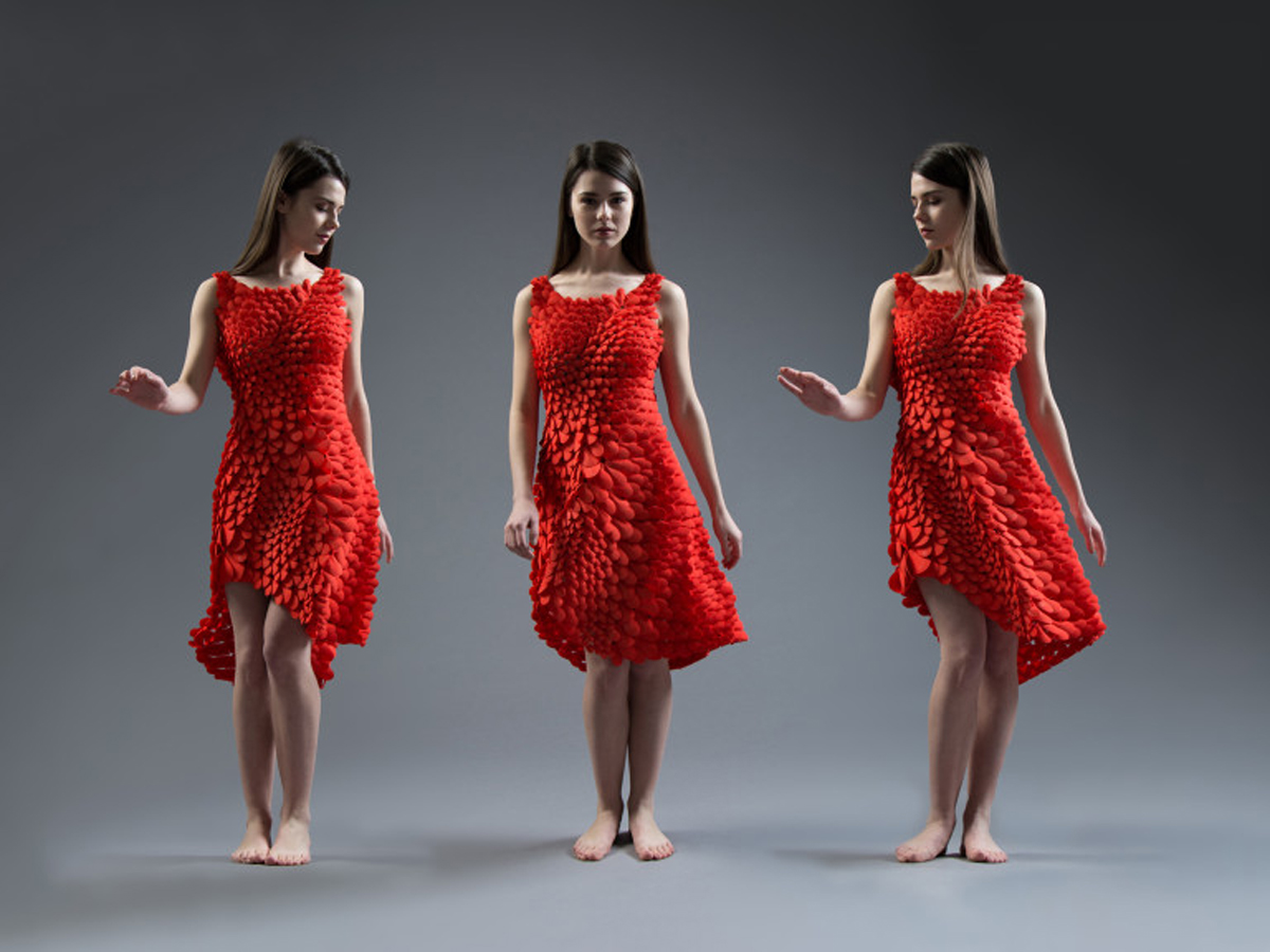 4D printed kinematic petals dress from nervous system