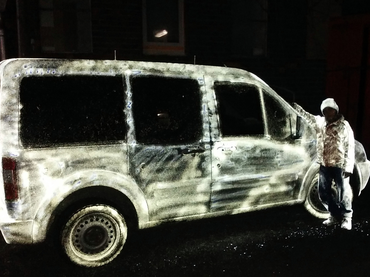 spray painted car with Kai parthy patented reflective spray