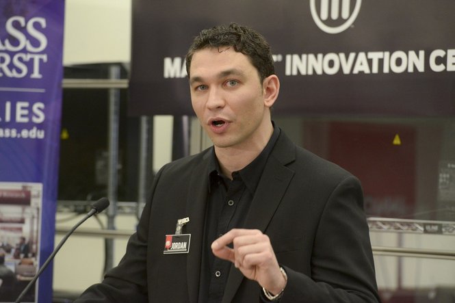 Jordan Brehove at the launch of University of Massachusetts Amherst’s Innovation Center where over 50 3D printers and scanners serve a student body of 28,000. The center is housed in their iconic W.E.B. DuBois Library.