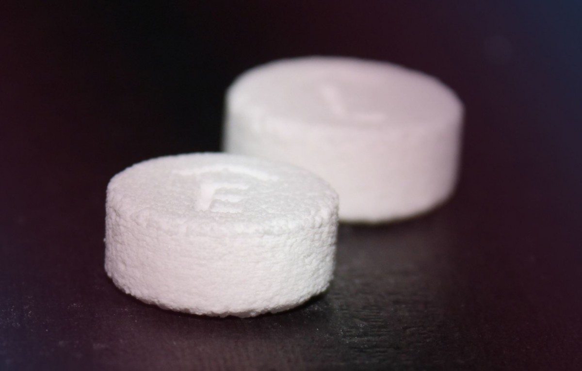 Spritam, the world's frist FDA approved 3D printed drug is marketed by Aprecia Pharmaceuticals. Used to treat the onset of seizures, the 3D printed pills have a higher porosity than the traditioanlly manufactured equivalent, meaning they dissolve and act faster in the body. Photo via Aprecia