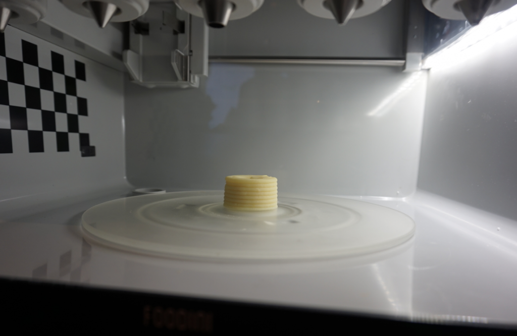 Inside the Foodini, a 3D printed potato snack.