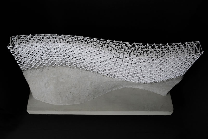 A concrete model created using digitally fabricated mesh mould. Image via Gramazio Kohler Research, ETH Zurich.