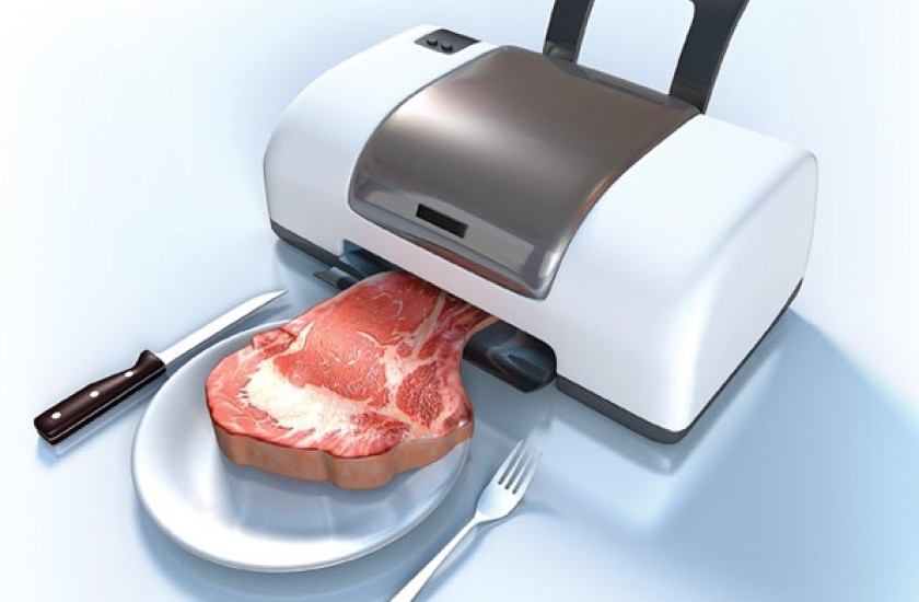 A 2D printer printing a steak, an unlikely vision of the future. Image via Freerepublic. 