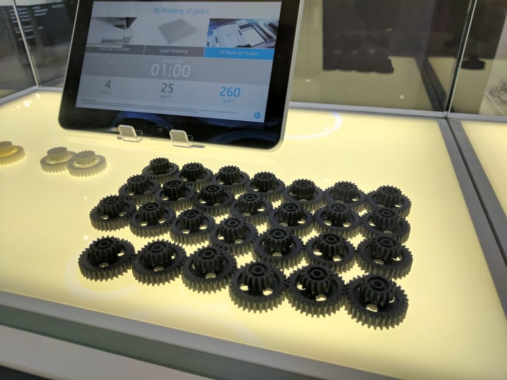HP MJF 3D printed gears at Formnext 16. Photo by Michael Petch.