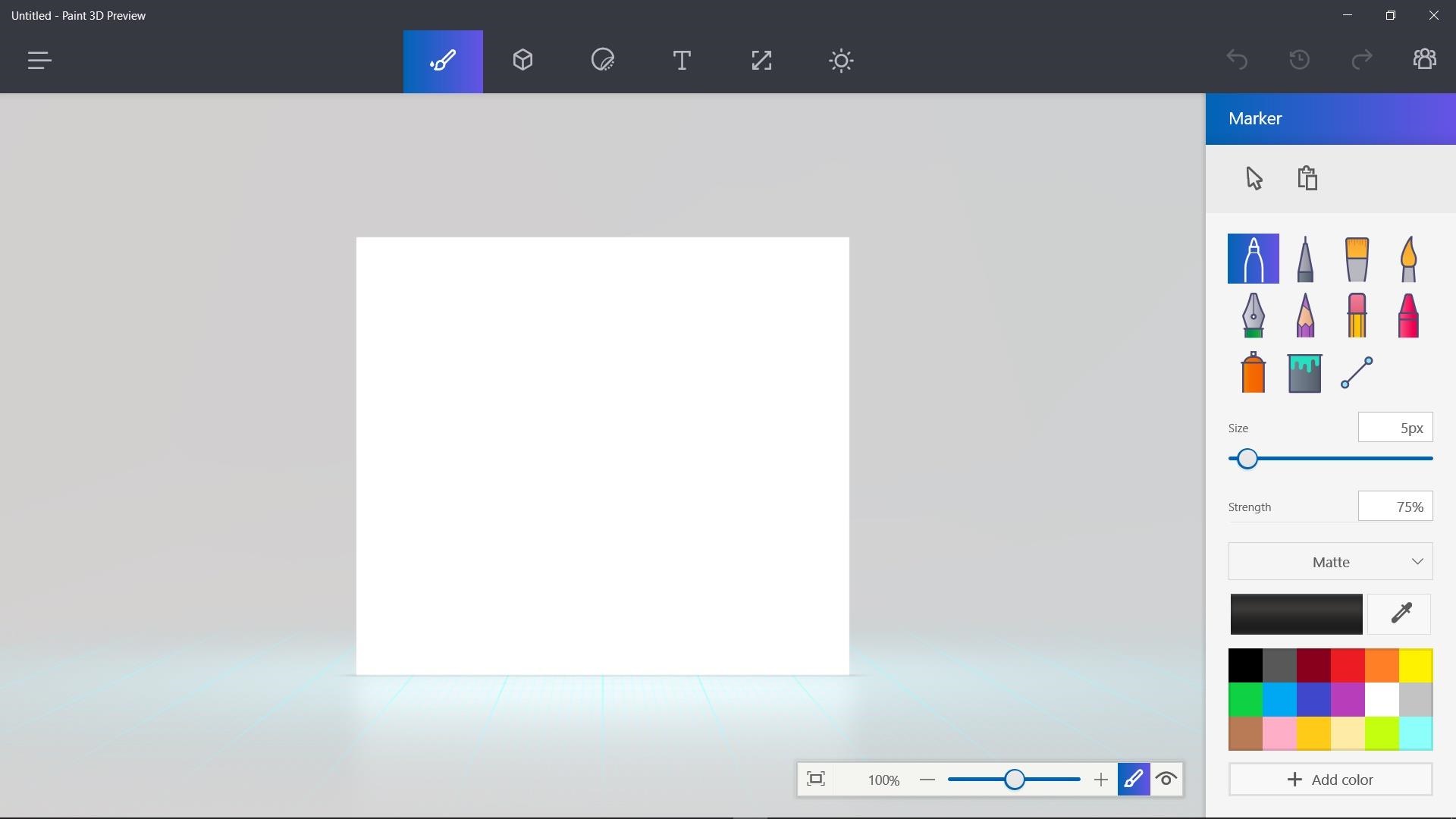 The simple looking interface of Microsoft Paint 3D. Image via NextReality.