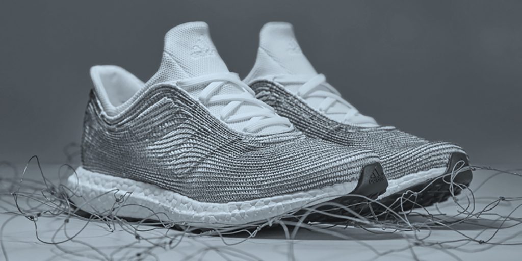 The Adidas Ultraboost Parley made using filament recycled from plastic bottles. Image via Parley.tv