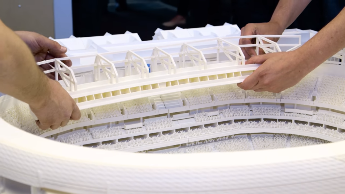 The 3D printed model of the area included complete model of the arena. Image via Stratasys.