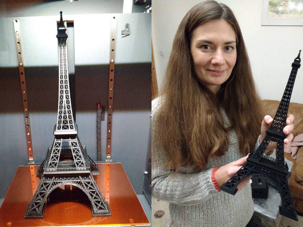 A build of the Eiffel Tower by Ellen B on a CraftBot XL. Photos via: CraftUnique