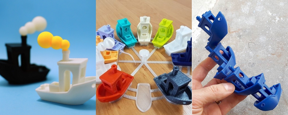 From left to right: 3D Benchy smoke plume design by AKIRA, boat stand by Tomáš Vít, and a LEGO compatible boat by Creative Tools. Photos via: 3DBenchy on Flickr