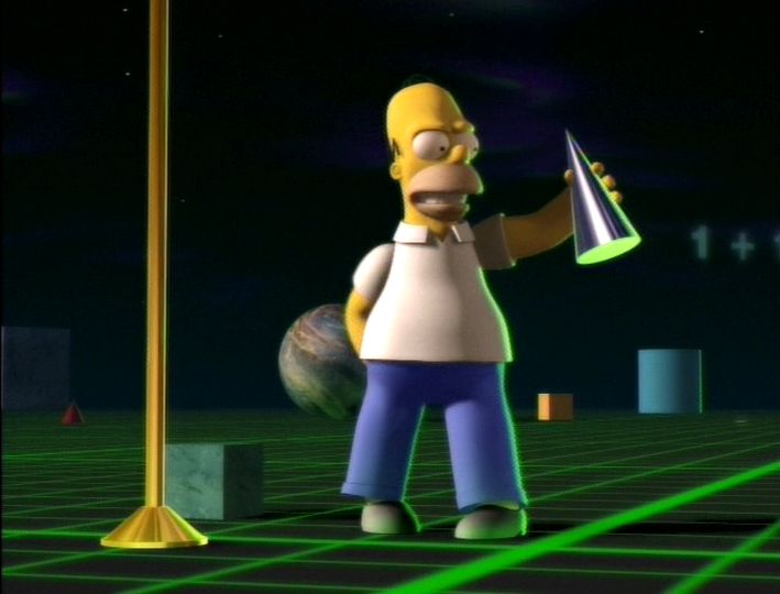 Who remembers The Simpsons Treehouse of Horror episode where a 2D Homer Simpson walks into a Tron-like universe and becomes 3D? Image property of Matt Groening/Fox Broadcasting