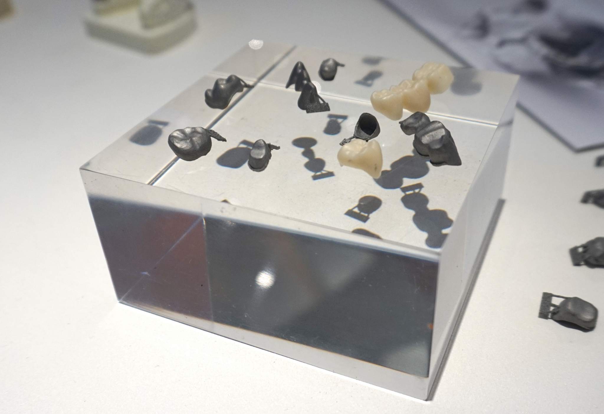 3D printed copings and tooth models by Renishaw at the 3D Medical Expo 2017. Photo by Beau Jackson.