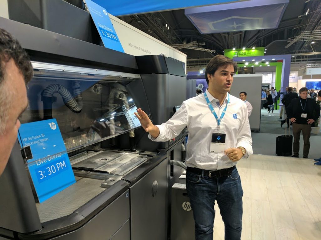 Demonstration of HP's Multi Jet Fusion 3D printing system. Photo by Michael Petch.