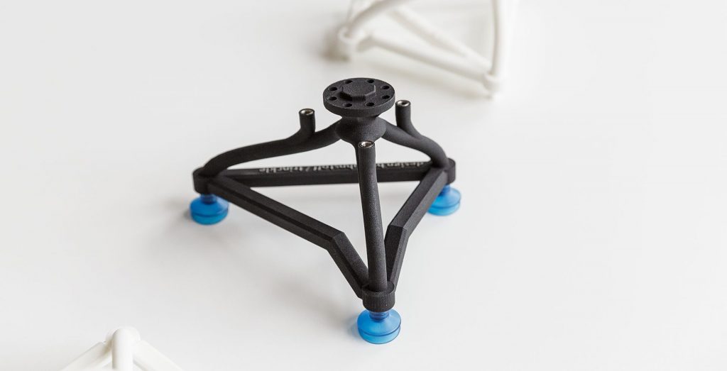 A finished 3D printed robotic gripper with suction caps designed by paramate Photo via trinckle