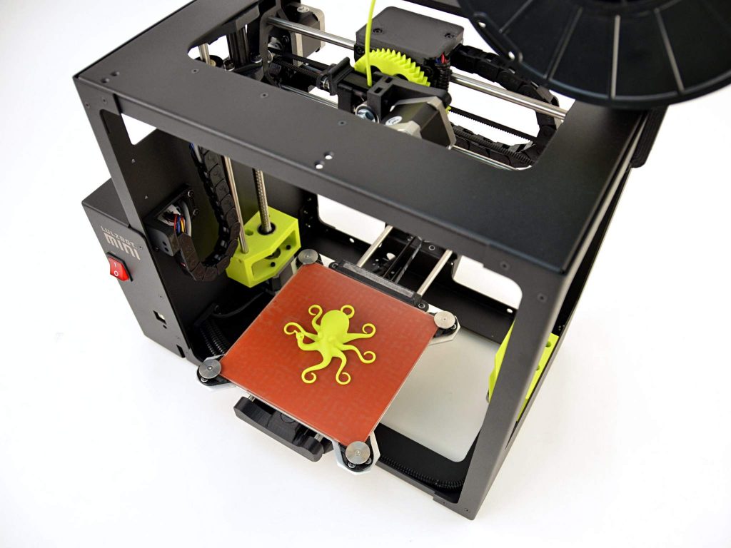 Lulzbot Mini 3D printer and the company's mascot Rocktopus Photo via Lulzbot