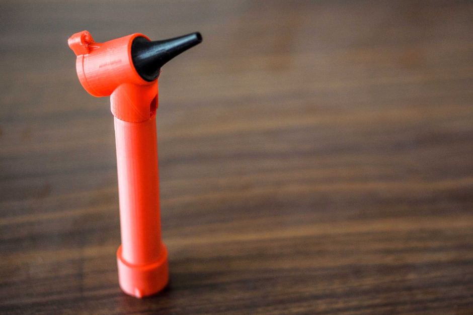 3D printed Otoscope created by Field Ready. Photo by Nick Parkin for ABC.au.