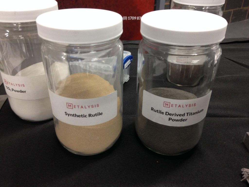 Rutile sand and the resulting titanium powder.