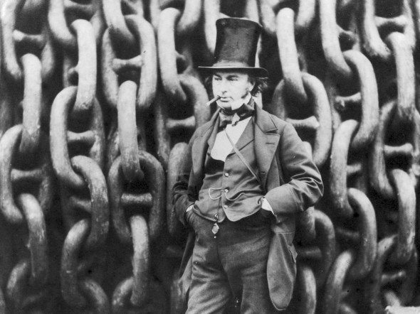 Isambard Kingdom Brunel against the launching chains of the SS Great Eastern at Millwall in 1857, photo by Robert Howlett (1831–1858).
