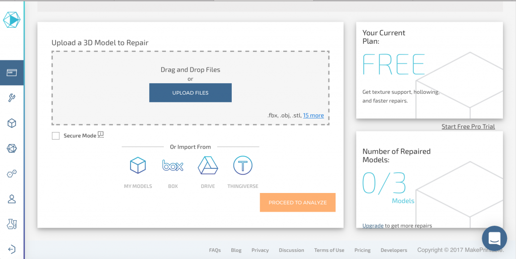 3D model upload page on MakePrintable