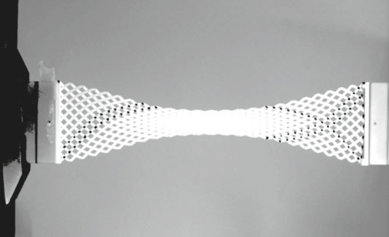 Tensile test on an orthogonal lattice (with right angles) Photo via Turco, Golaszewski, Giorgio and Placidi