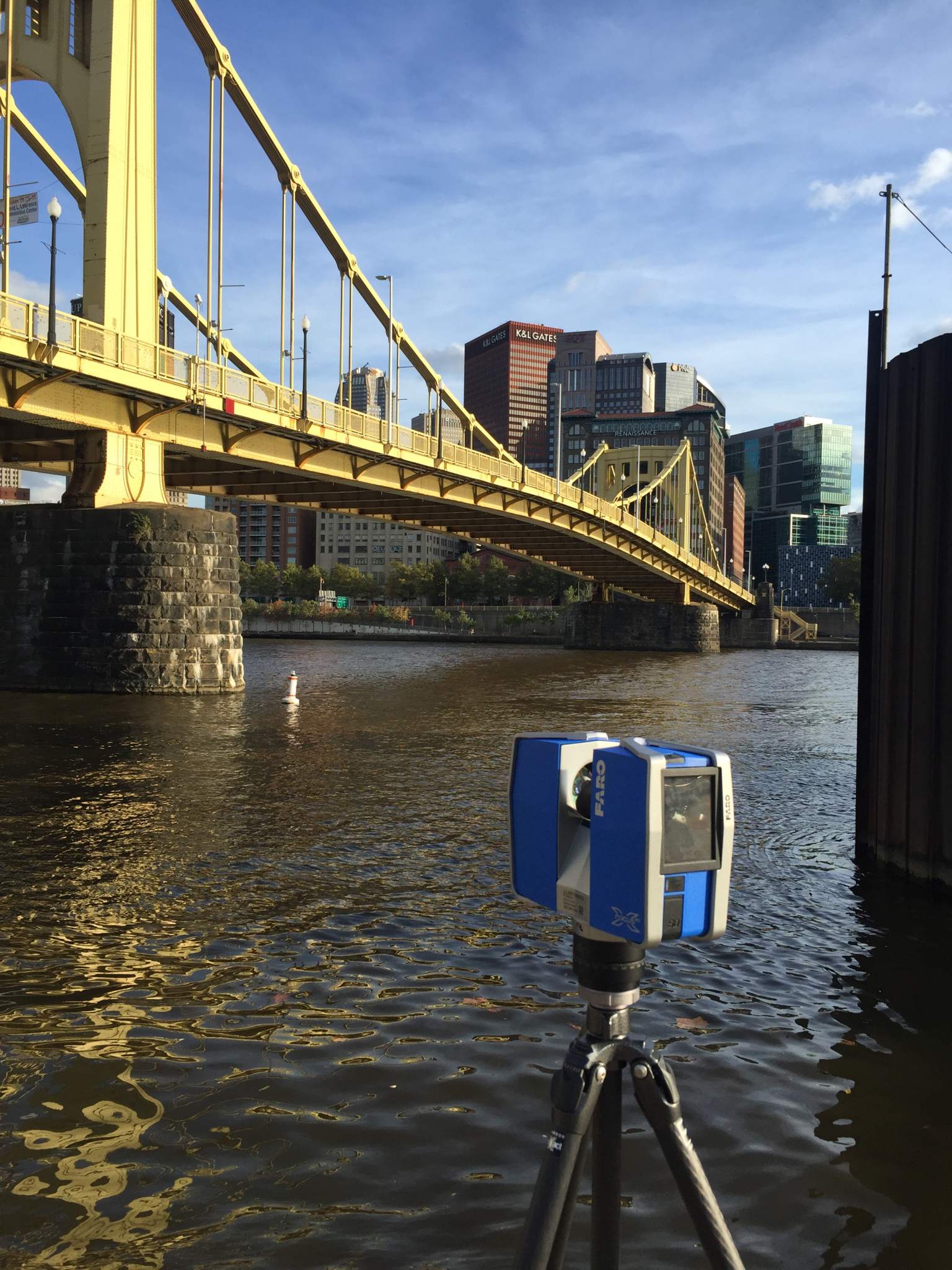 The FARO 3D Scanner capturing the Roberto Clemente Bridge. The scan will be used to create 3D printed replicas for the annual RAPID + TCT Puzzle Challenge. Photo via SME. 