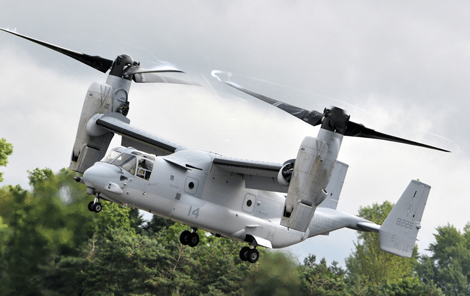 The Boeing V-22 Osprey with flight-critical 3D printed components. Photo via Boeing.