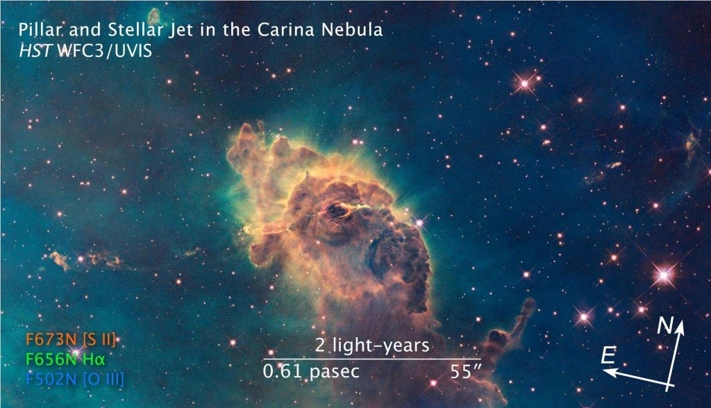 The deep-space Carina Nebular pictured by the Hubble telescope 7,500 light years way from Earth. Image via NASA