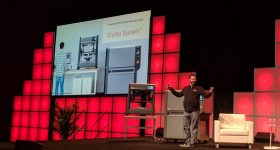 Ric Fulop CEO of Desktop Metal presents office-friendly metal printing. Photo by Michael Petch.