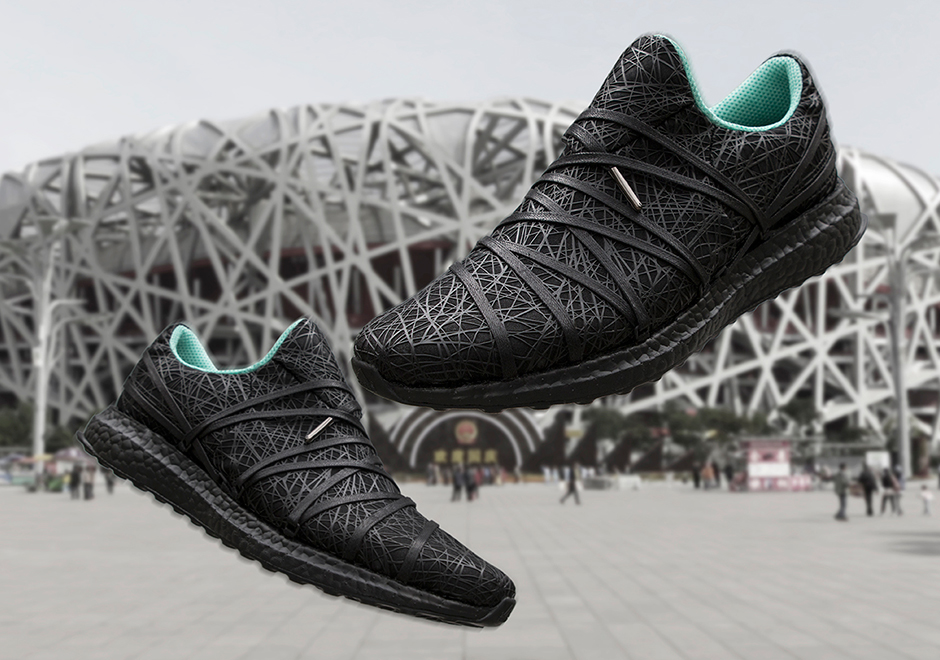 The adidas UltraBOOST Nest shoe in front of Beijing National Stadium. Image via adidas.