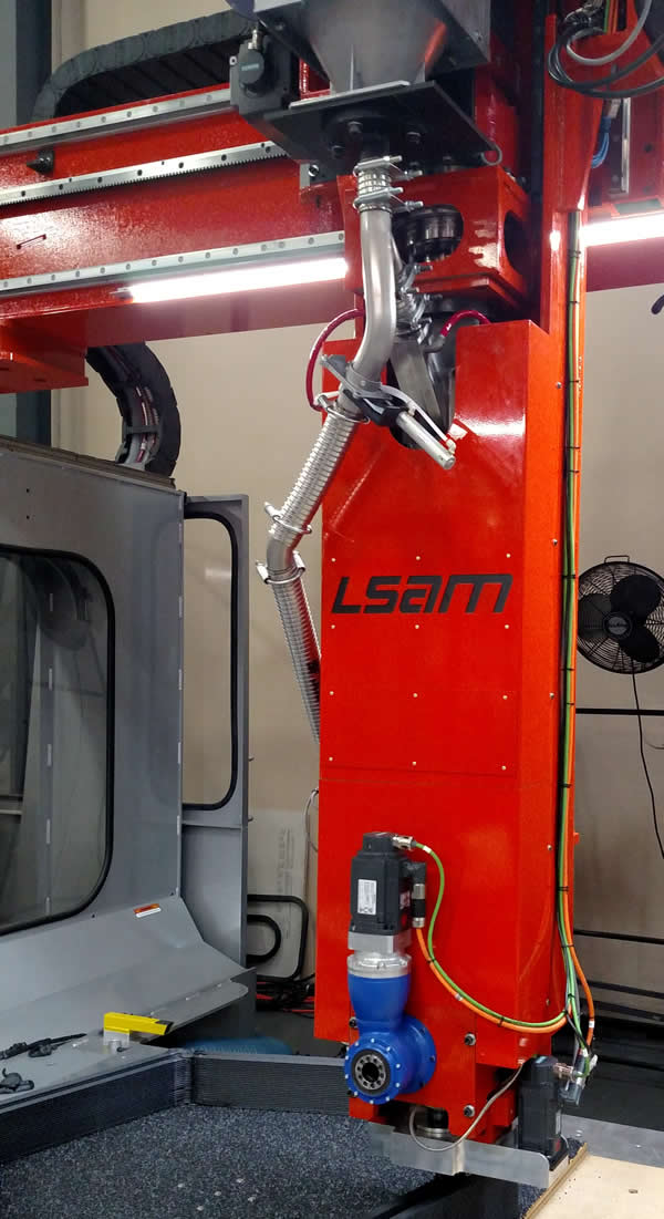 The new universal printhead installed on an LSAM machine.  Photo via Thermwood. 
