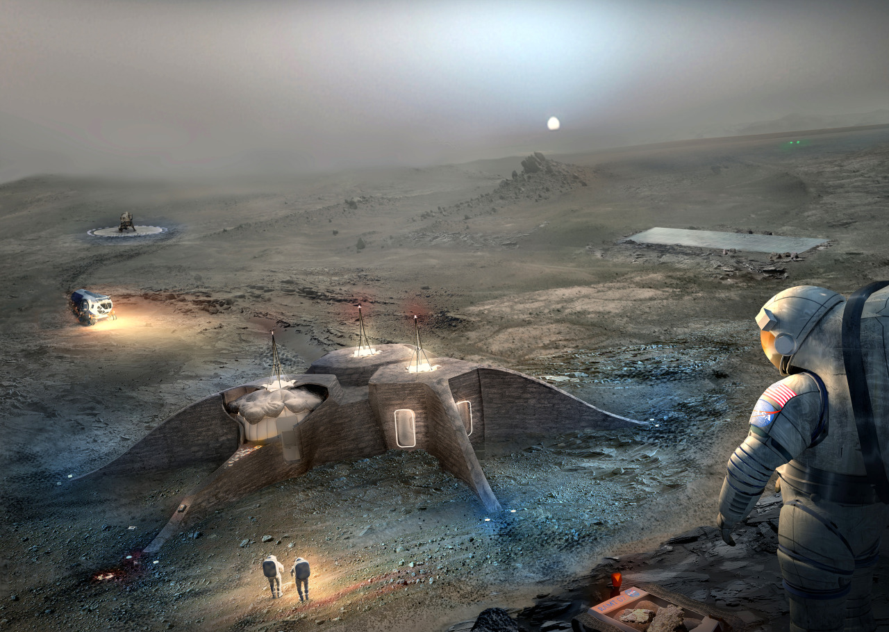 Foster + Partners 2 prize-winning design for a 3D printed habitat on Mars in Phase 1 of the Centennial Challenge. Image via "Team GAMMA" Foster + Partners/Astrobotic