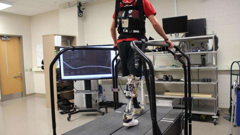 An amputee walks on a custom fitting leg developed by North Carolina State University and the University of North Carolina. Photo by Helen Huang