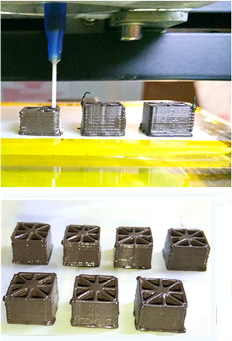 3D printing of the GO/Geopolymer ink. Image via Zhong, Zhou, He, Yang and Jia.