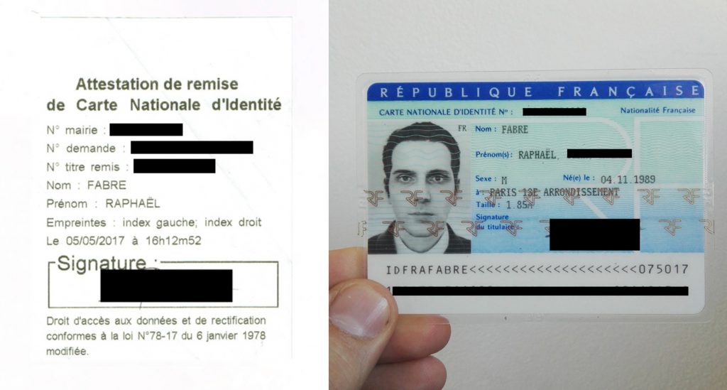 The official CNI (right) and inset certification from the French Administration. Photos by Raphaël Fabre