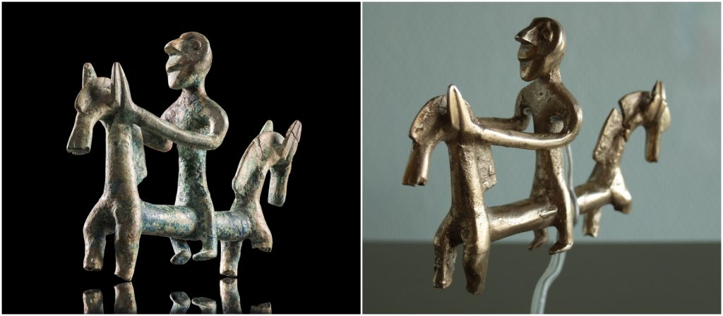 The original Rider of Unlingen (left) and its 3D printed copper-tin replica (right). Photos via Concept Laser.