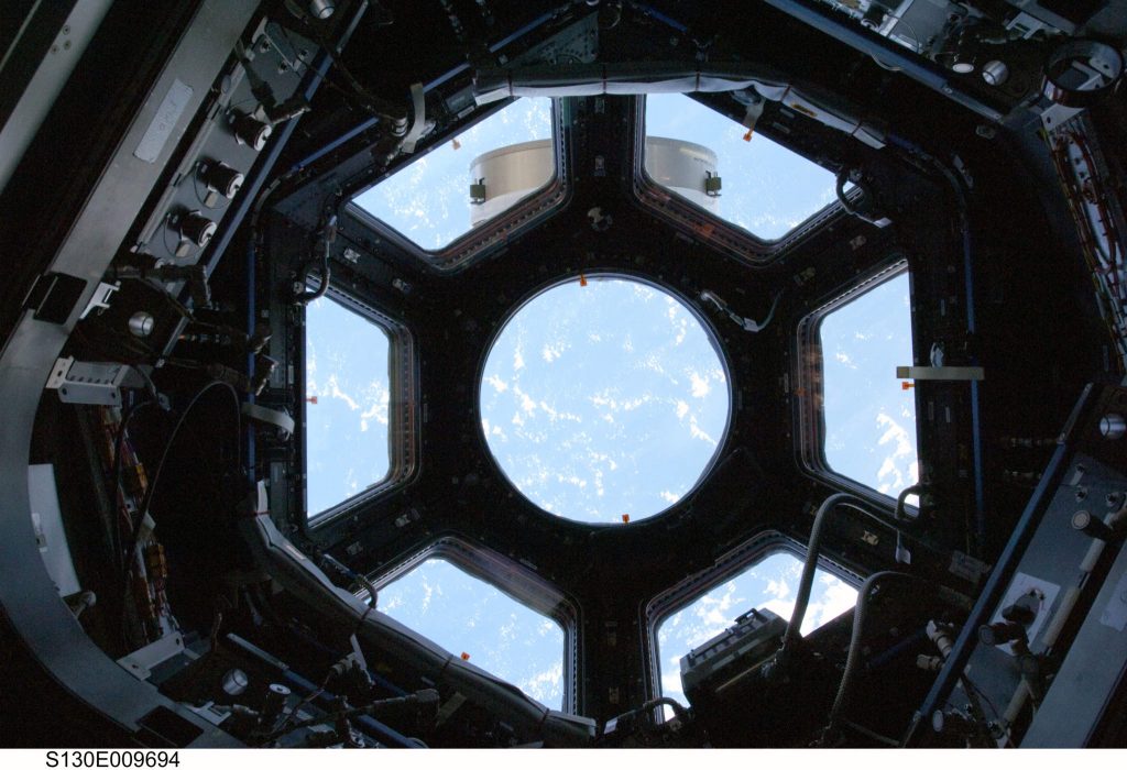 The International Space Station's Cupola window. Photo via NASA/Spaceflight