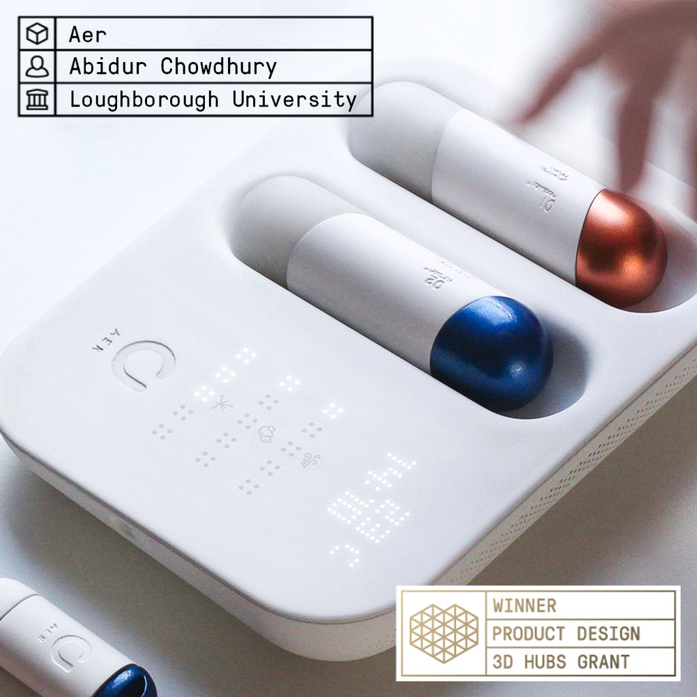 Abidur Chowdhury's Aer device for helping asthma sufferers with their medication. Image via 3D Hubs. 