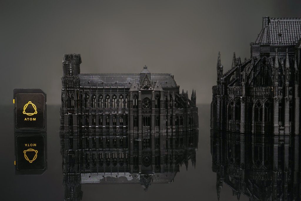 Notre Dame cathedral rendered using Atom SLA 3D printing. Image via Layer One