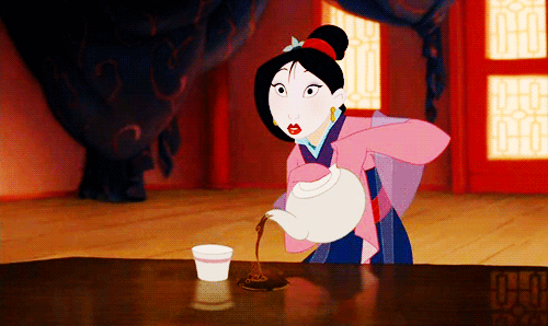 Tea, as it has a low molecular mass, does not exhibit shear thinning properties when it is poured. Other examples, however include paint, whipped cream and blood. Fa Mulan spilling tea in the 1998 film Mulan. Gif via Gifrific
